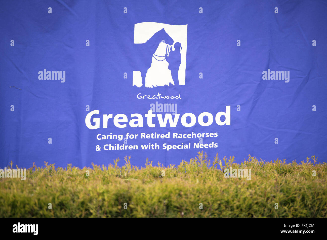 Ippodromo di Newbury, Berkshire, Regno Unito. 5 Marzo, 2016. La Carità Greatwood Banner Credit: Michael Stevens/ Alamy News Credito: Michael Stevens/Alamy Live News Foto Stock