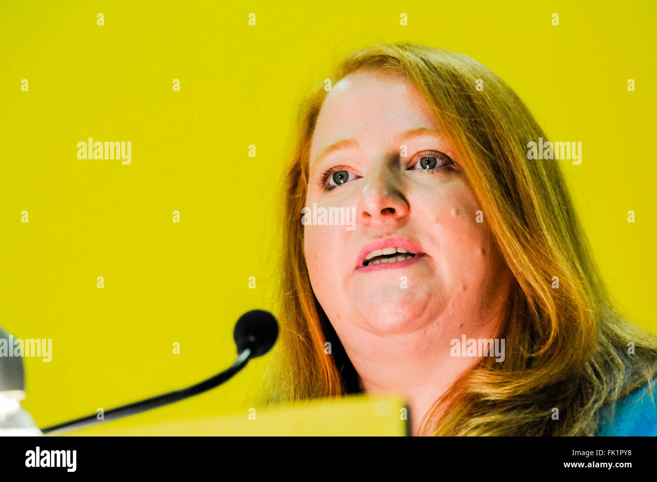 Belfast, Irlanda del Nord. 05 Mar 2016 - Vice leader Naomi Long alla conferenza annuale 2016 del Partito dell'Alleanza. Credit: Stephen Barnes/Alamy Live News. Foto Stock