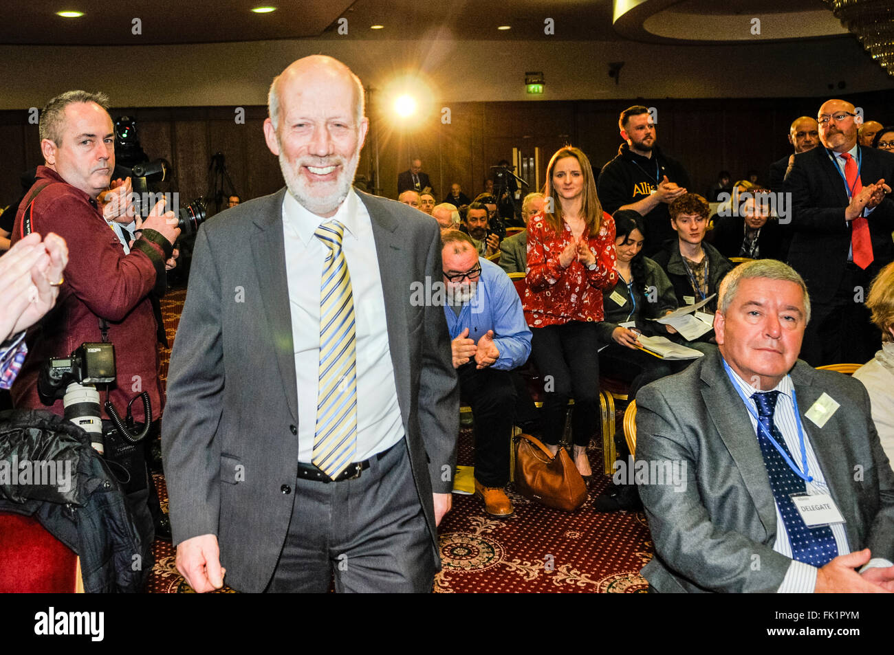 Belfast, Irlanda del Nord. 05 mar 2016 - Il Ministro della giustizia e leader del Partito David Ford all'Alliance Party 2016 Conferenza annuale. Credito: Stephen Barnes/Alamy Live News Foto Stock