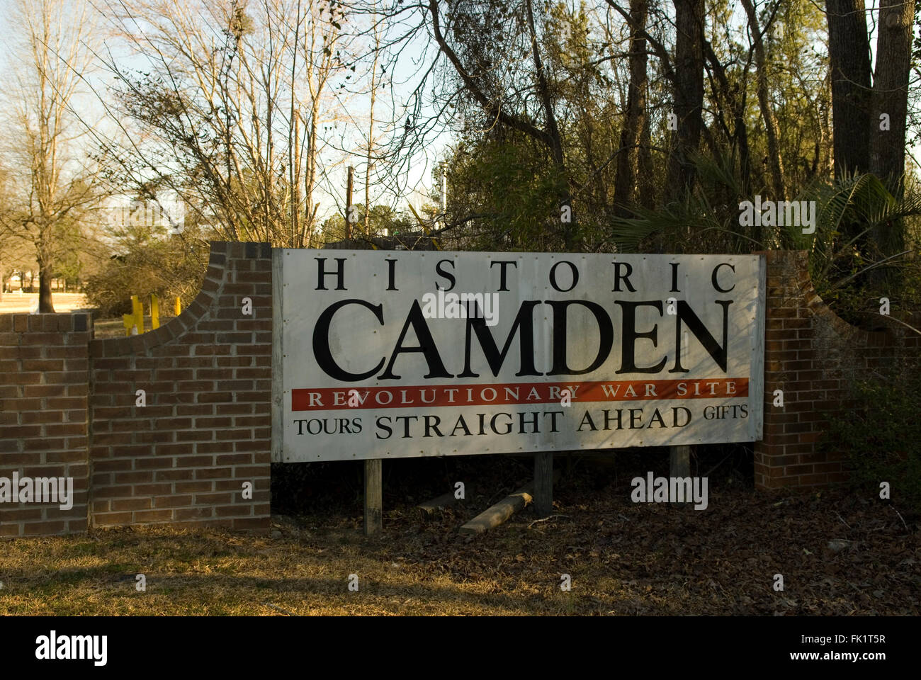 Historic Camden guerra rivoluzionaria segno del sito della Carolina del Sud e Stati Uniti d'America Foto Stock