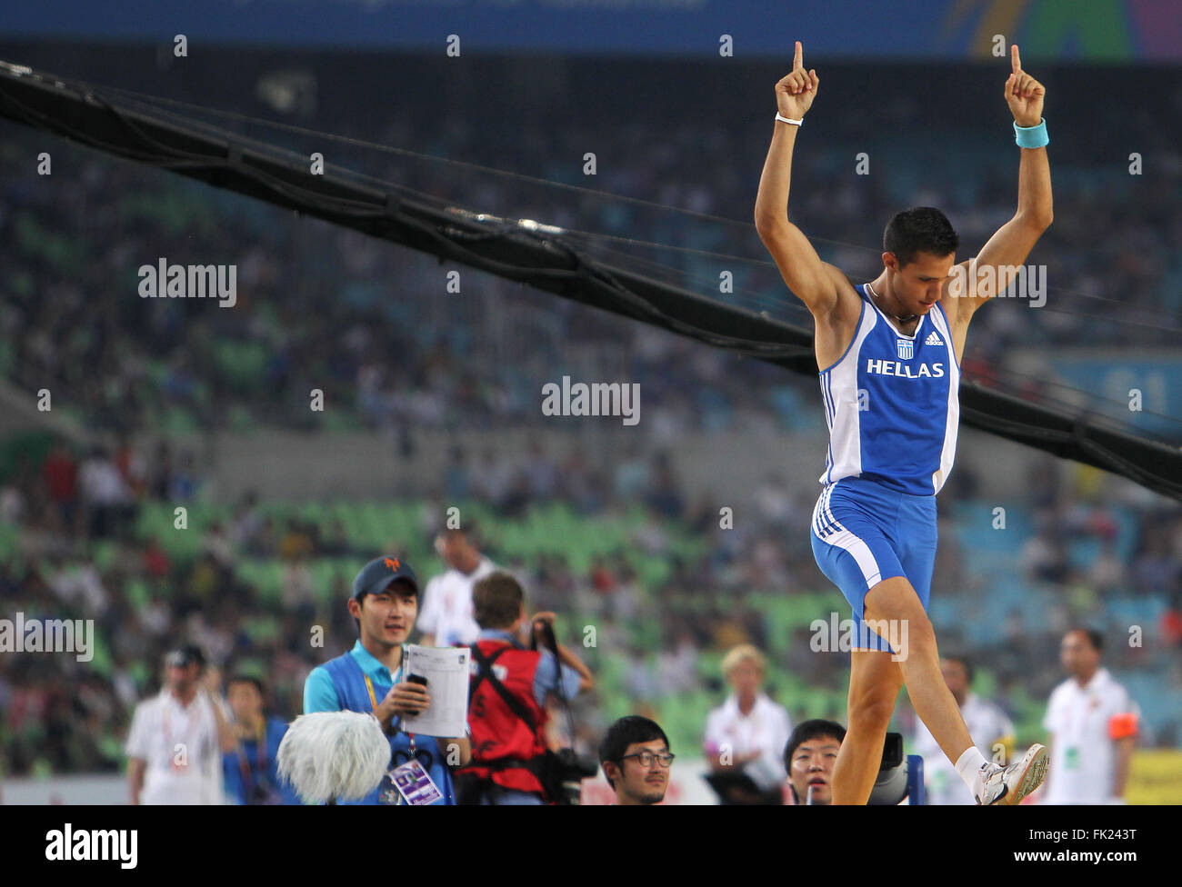 Pole Vault. Kostas Filippidis (GRE) presso la IAAF Campionati del Mondo di atletica leggera,Daegu,2011. Foto Stock