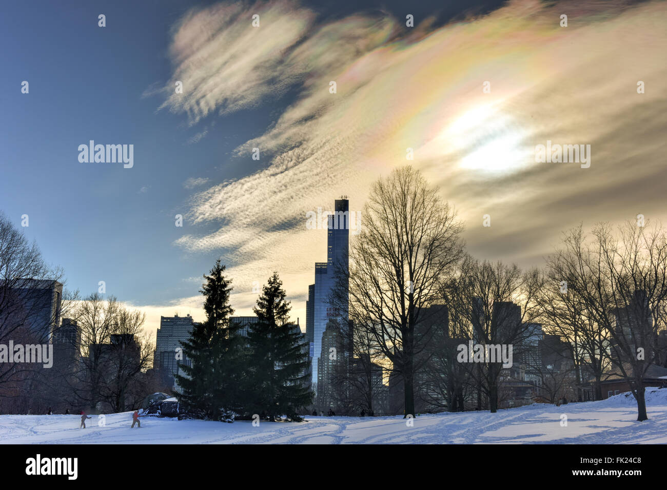 Il Central Park di New York City in seguito ad una tempesta di neve. Foto Stock