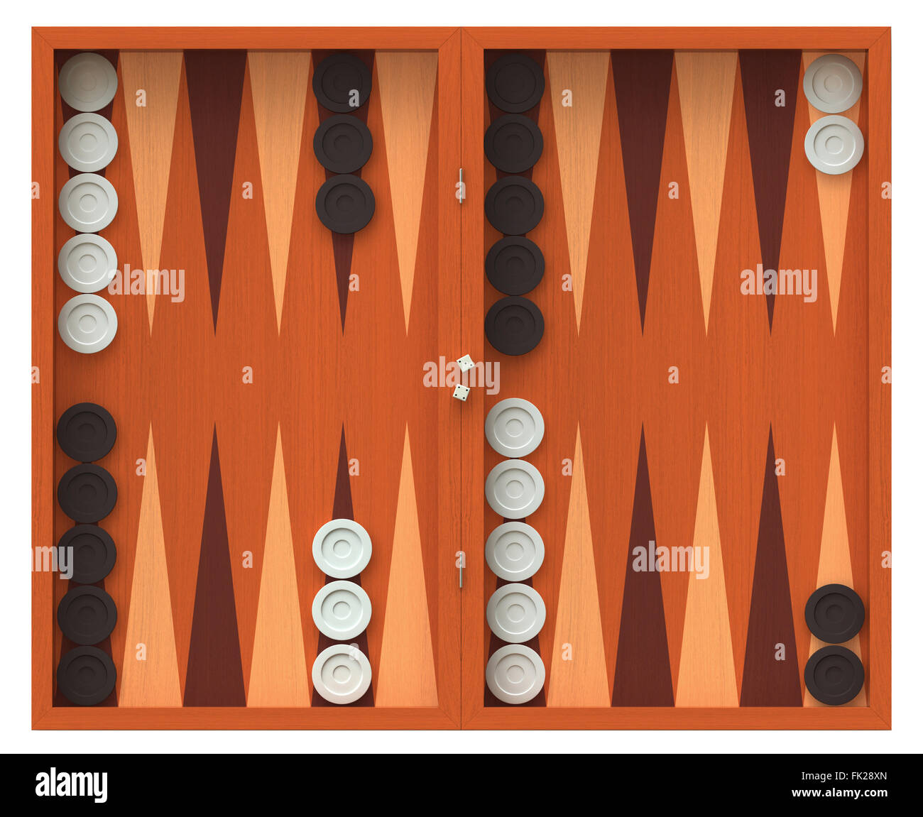 3D render del gioco del Backgammon board isolato su bianco Foto Stock