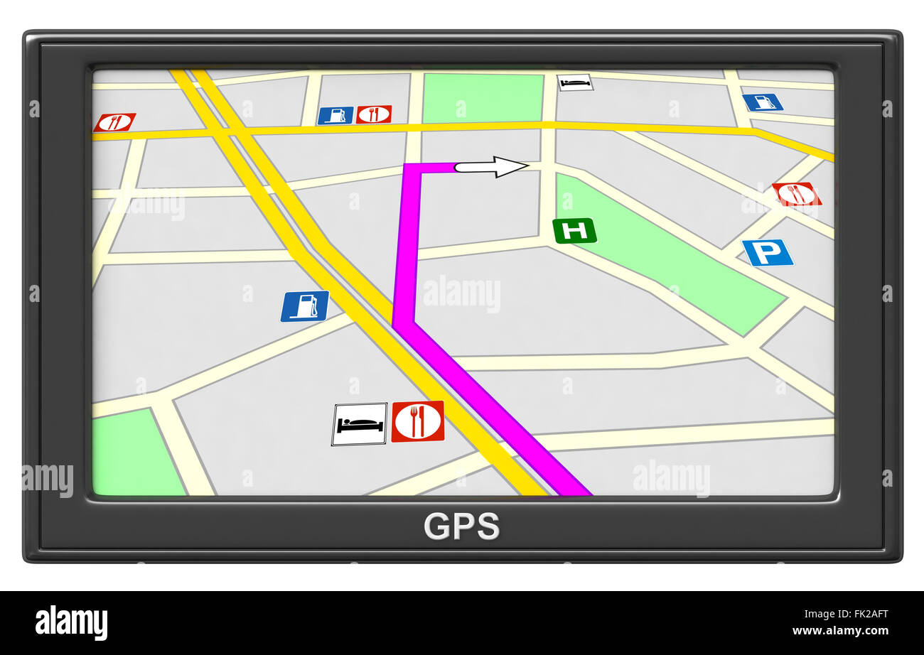 3D render di dispositivo di navigazione GPS isolati su sfondo bianco Foto Stock