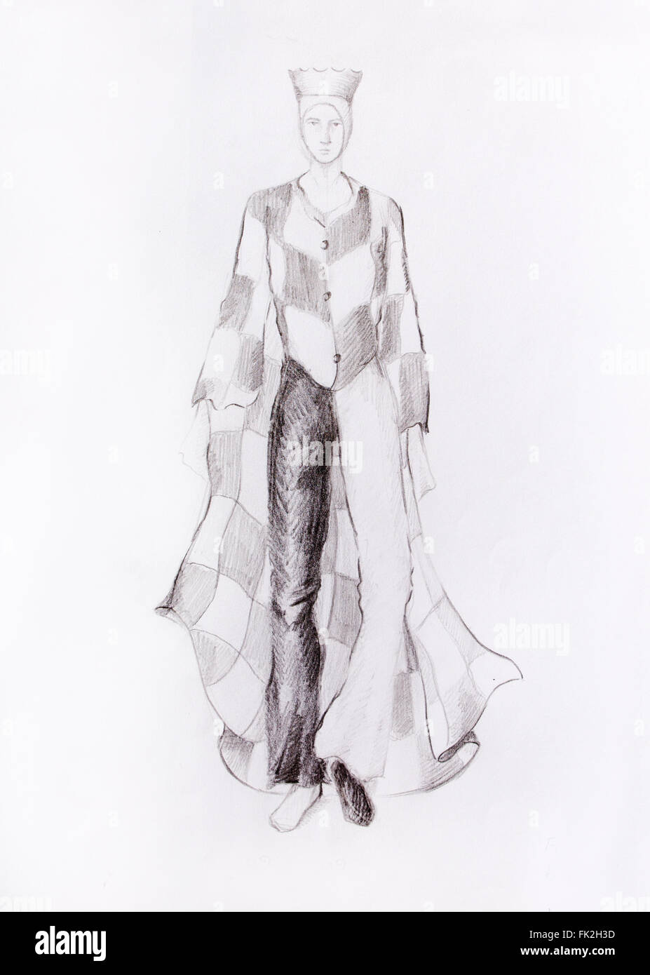 Disegno di moda maschile vestiti con un motivo a scacchiera, re di scacchi,  il colore del disegno a matita su carta Foto stock - Alamy
