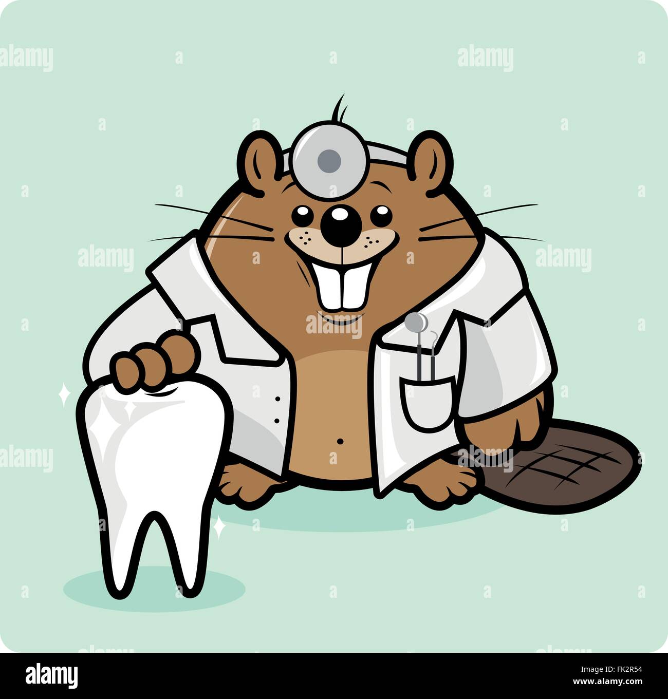 Dentista cartoni animati con denti puliti. Dentista di Beaver. Illustrazione vettoriale Illustrazione Vettoriale