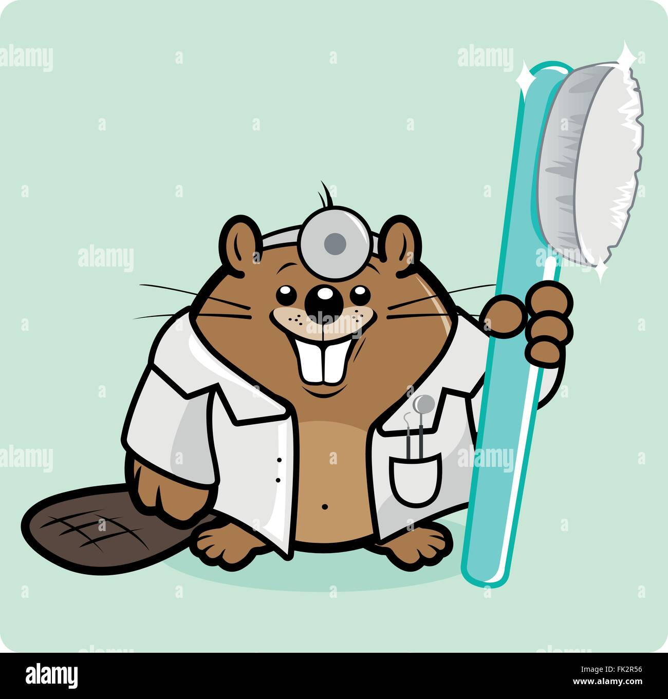 Dentista cartoni animati che tiene in mano uno spazzolino da denti. Dentista di Beaver. Illustrazione vettoriale Illustrazione Vettoriale