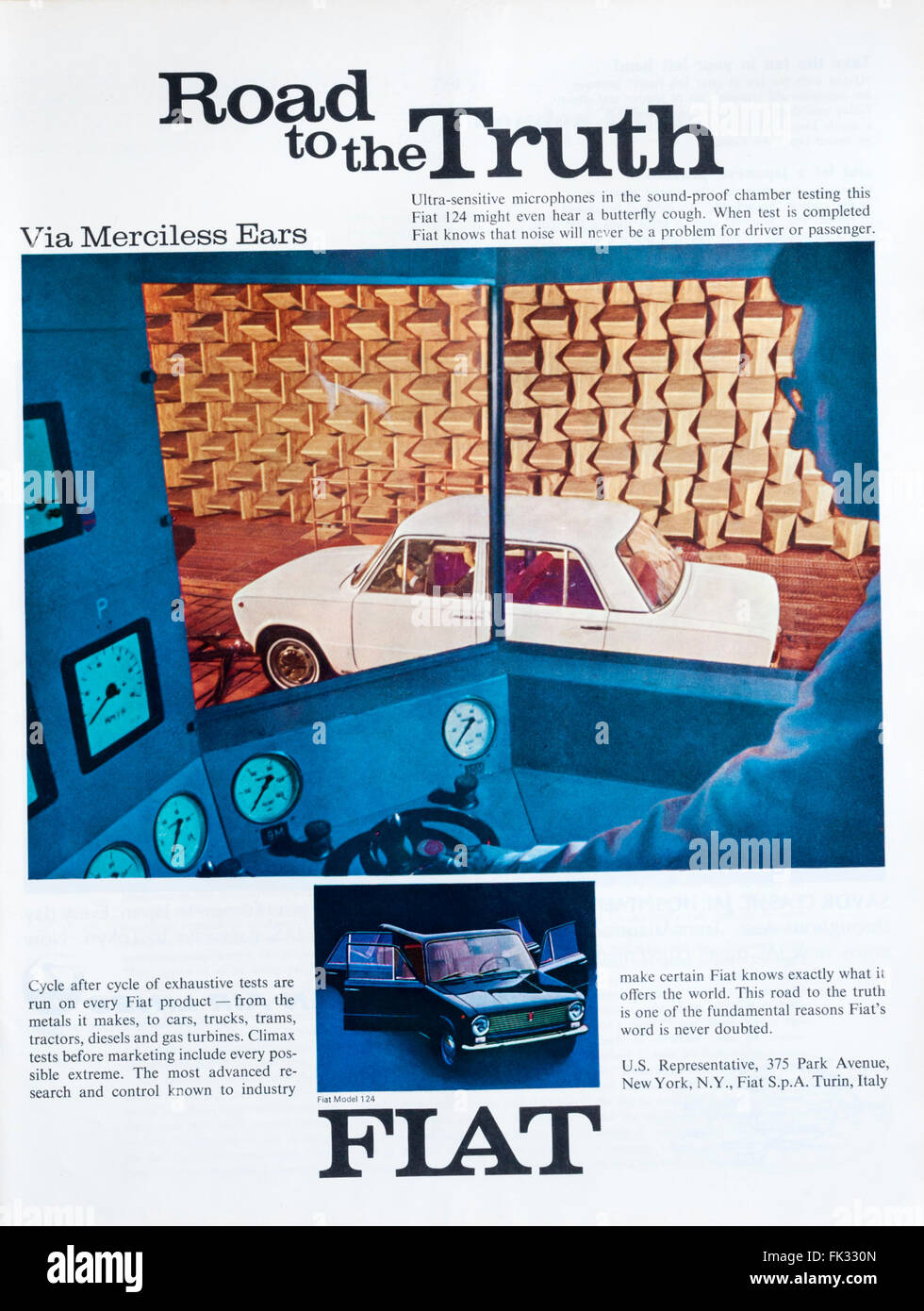 Anni sessanta annuncio rivista pubblicità Fiat 124 vetture. Foto Stock