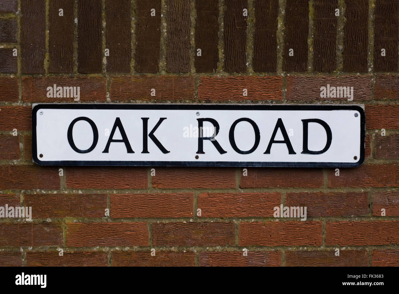 Oak Road nome strada. Foto Stock