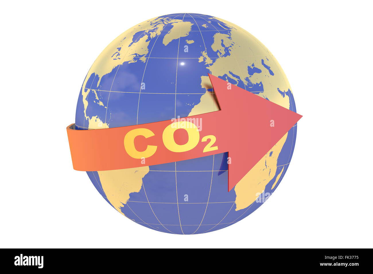 CO2 con globo terrestre concetto isolato su sfondo bianco Foto Stock