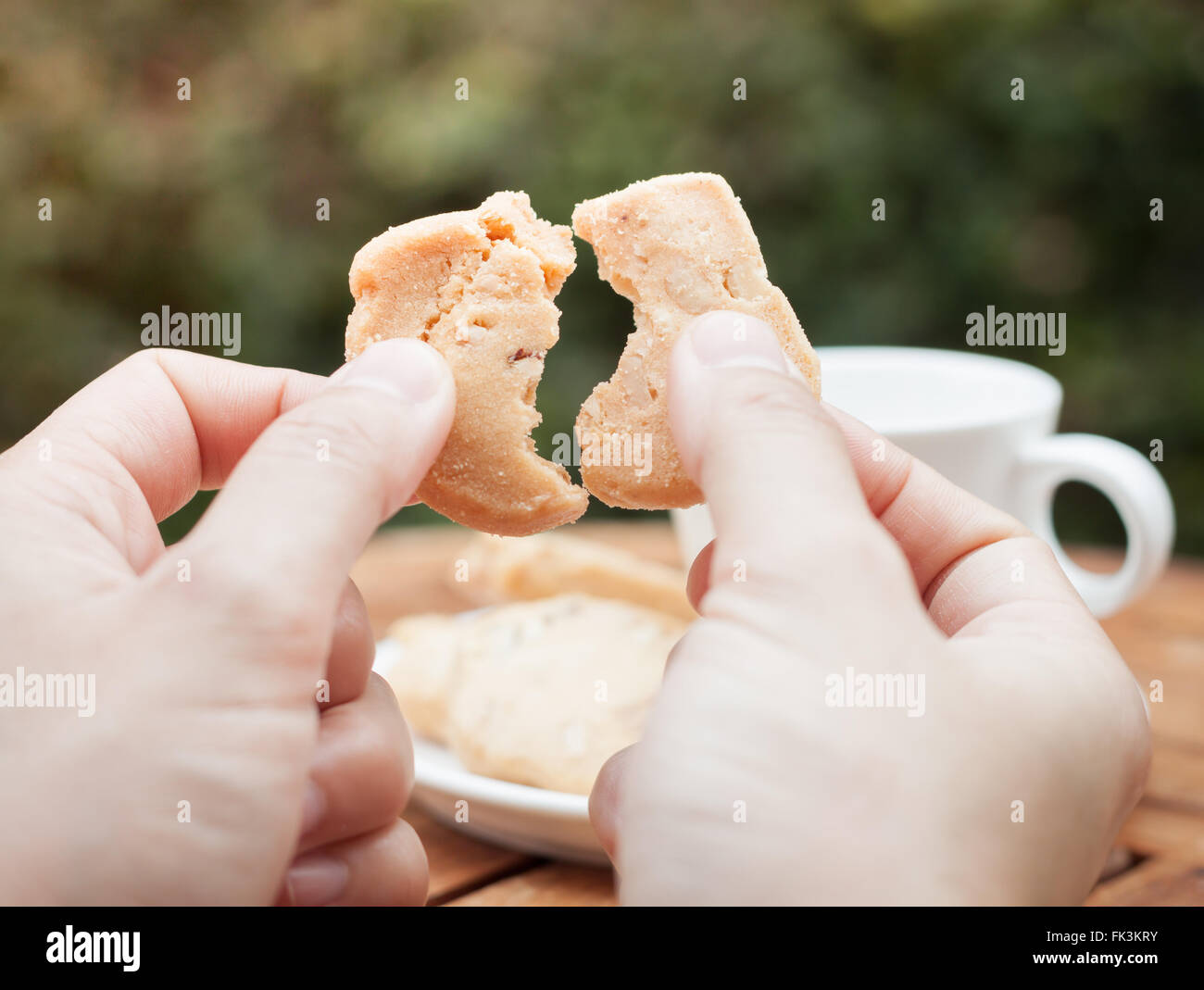 Donna di mano azienda anacardi cookies, stock photo Foto Stock