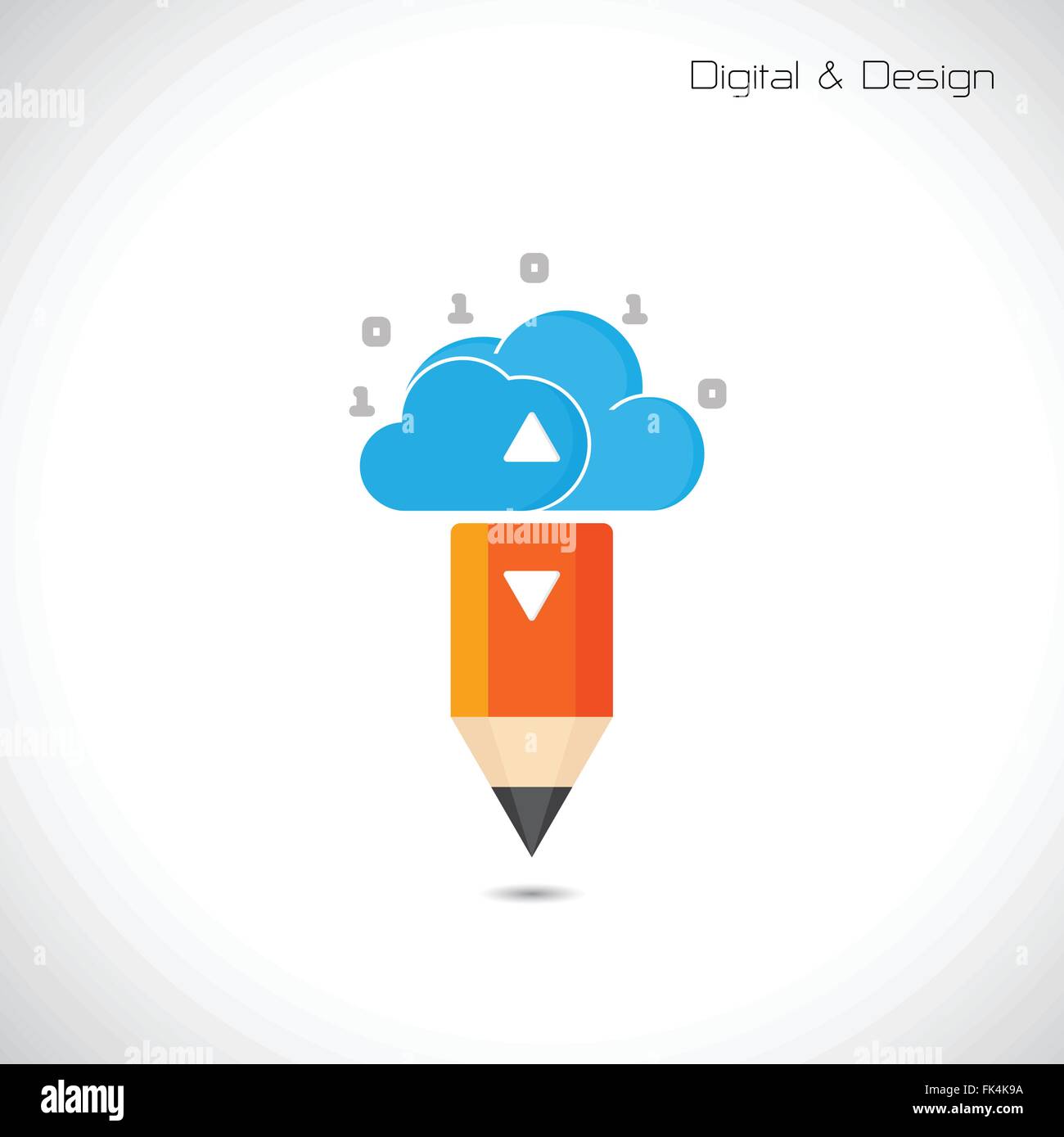 Matita creativa e simbolo di cloud. Design piatto stile e concetto digitale. illustrazione vettoriale Illustrazione Vettoriale