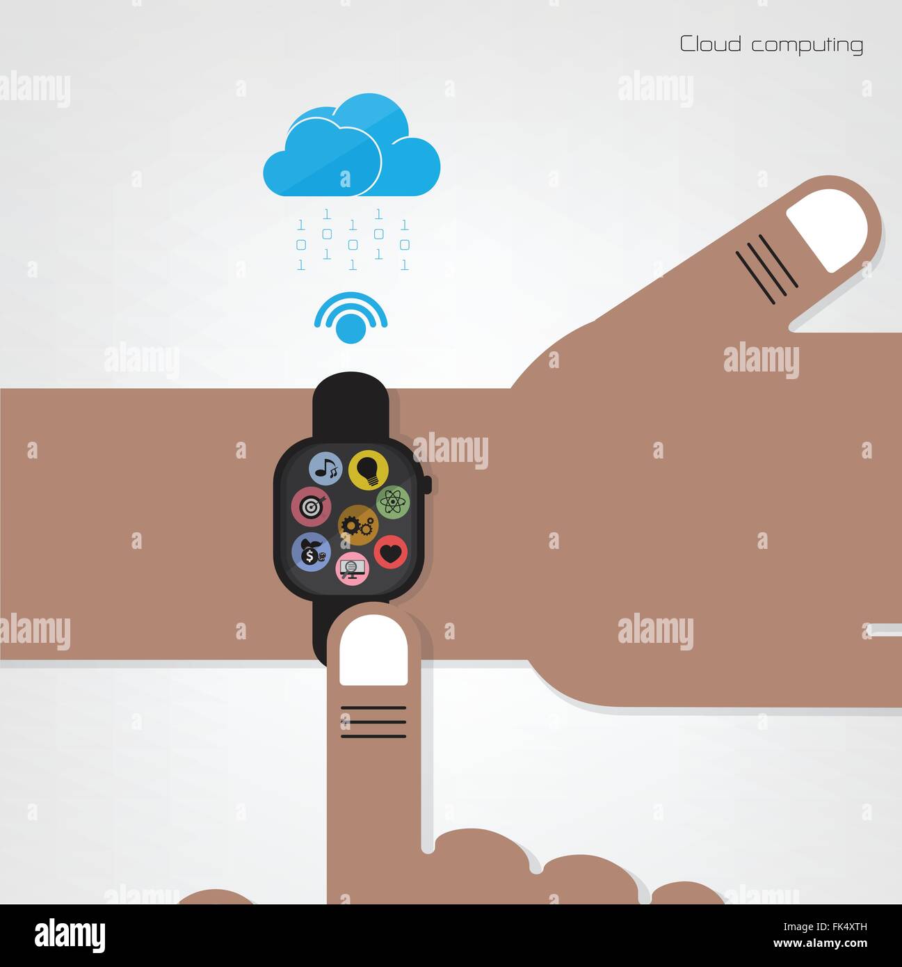 Orologio intelligente imprenditore sulla mano e internets segno di connessione. Illustrazione Vettoriale Illustrazione Vettoriale