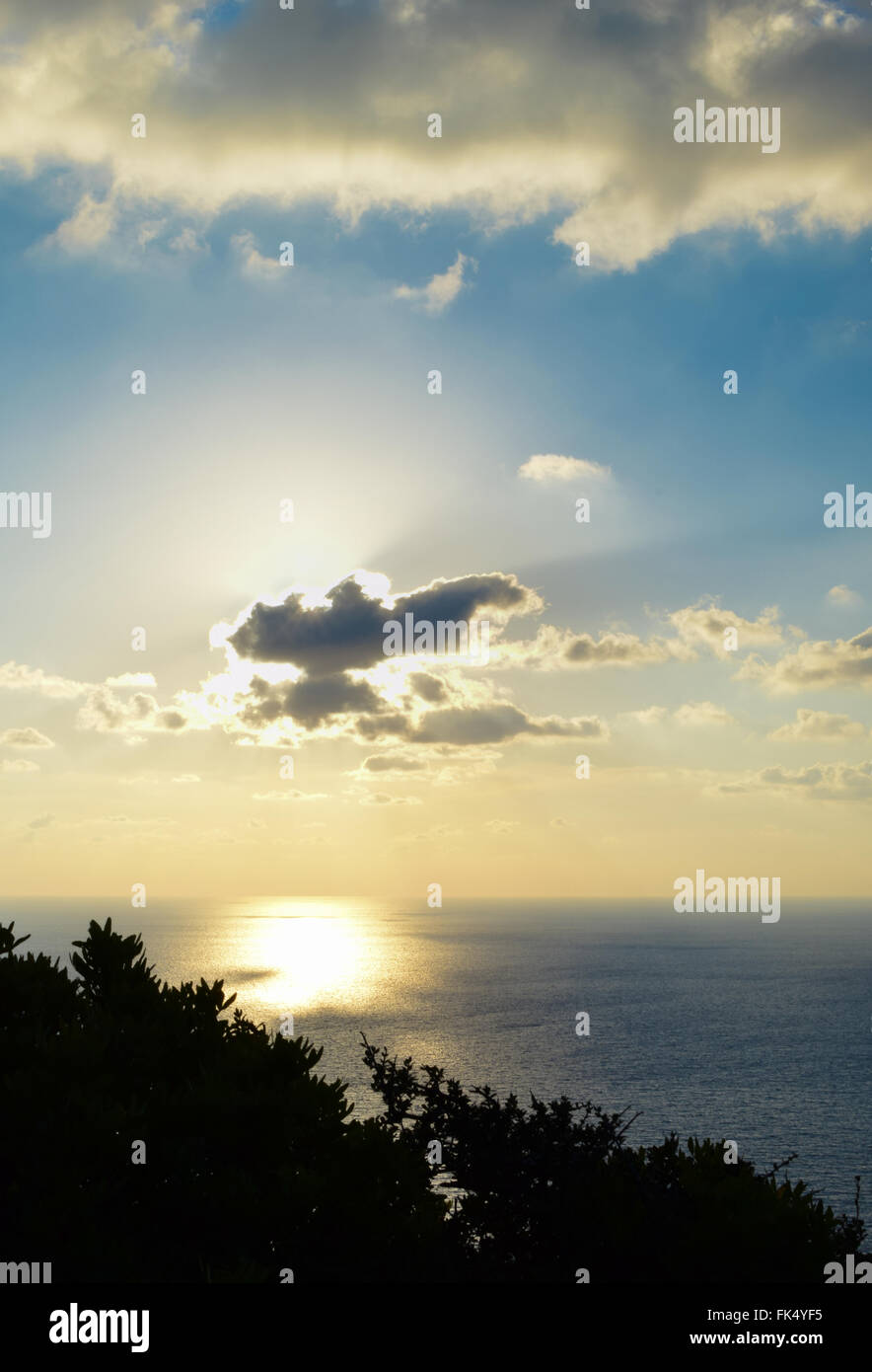 Tramonto al faro di Keri, Zante, Grecia Foto Stock