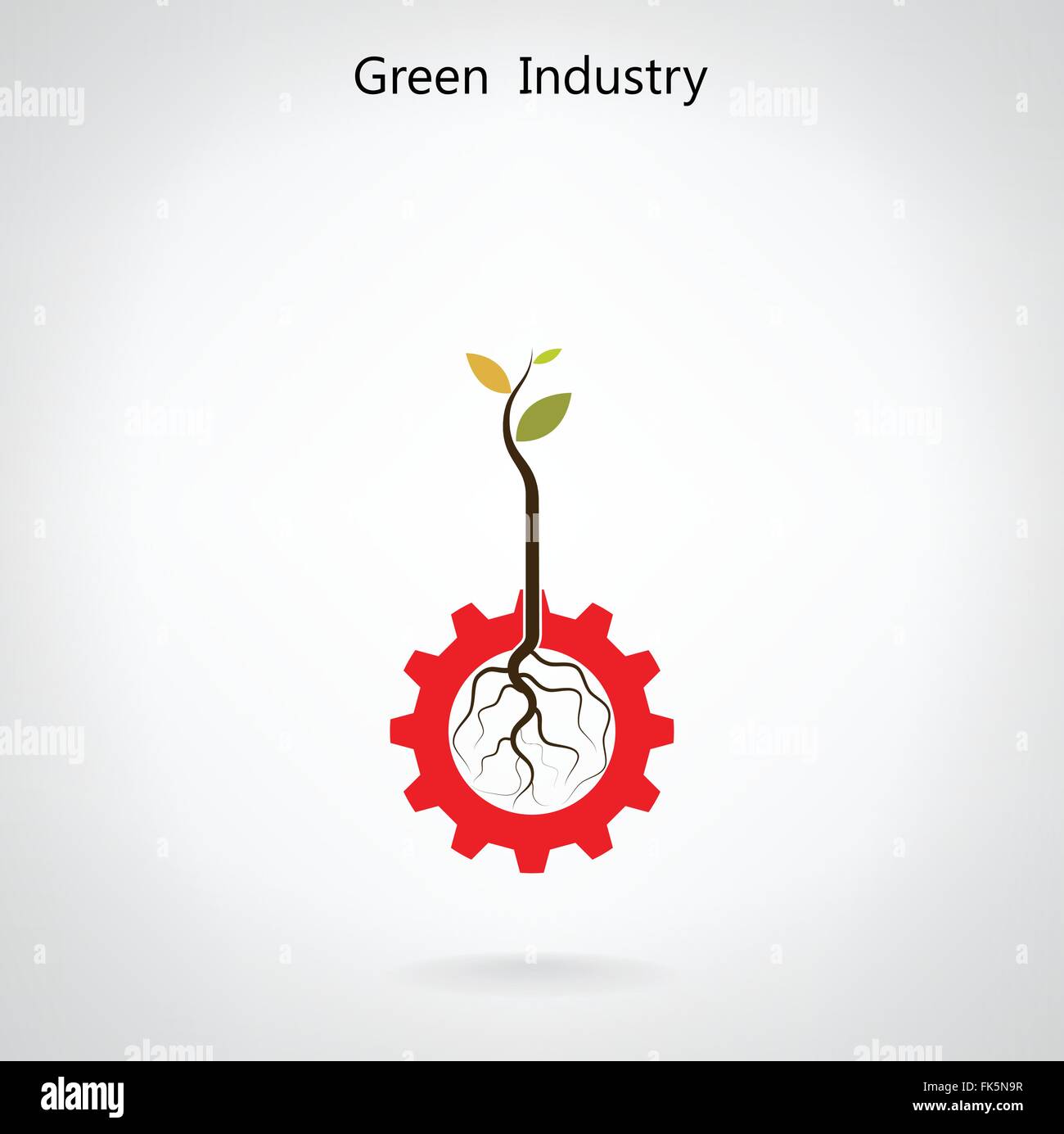 Industria verde concetto. Pianta piccola e simbolo di ingranaggio, business e verde idea, concetto di istruzione. Illustrazione Vettoriale. Illustrazione Vettoriale