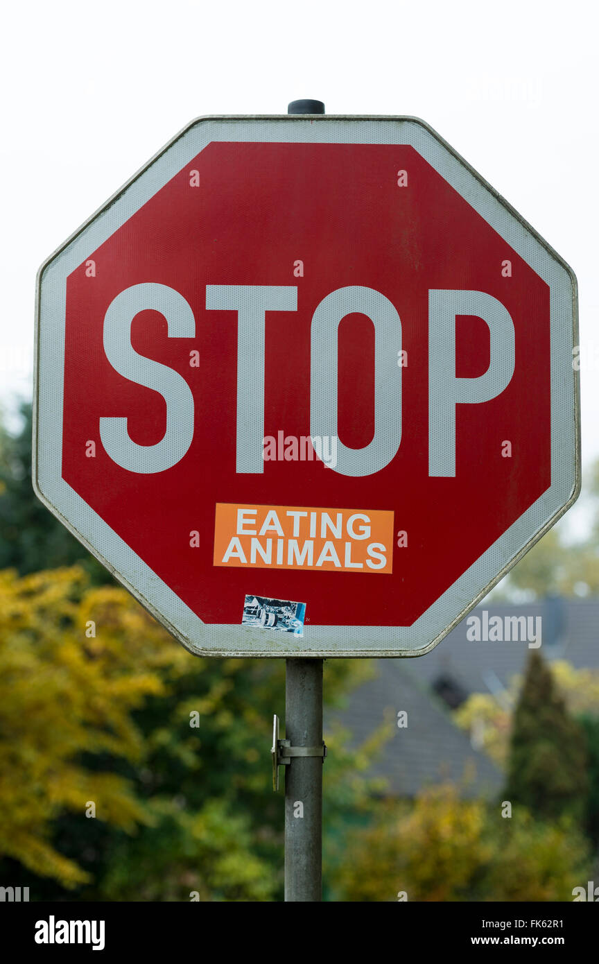 Smettere di mangiare animali cartello stradale Foto Stock