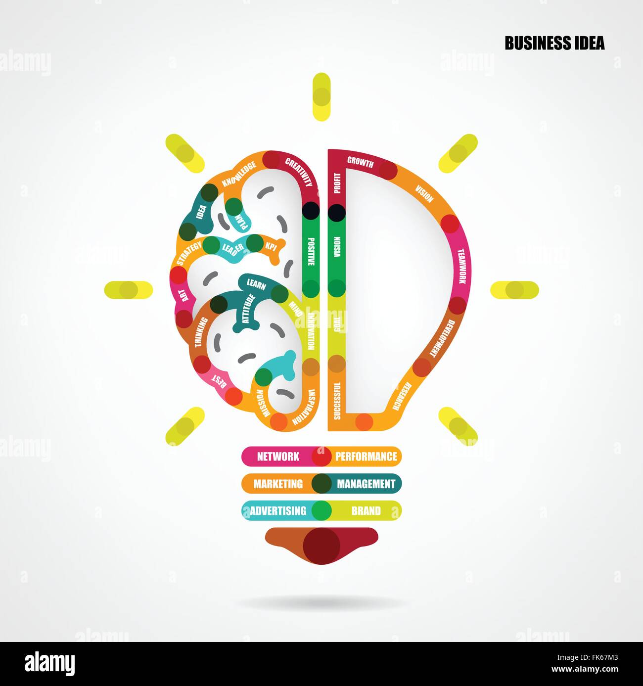 Luce creativi concetto della lampadina con business idea sfondo, design per poster, flyer, coperchio, brochure, abstract background. Illustrazione Vettoriale