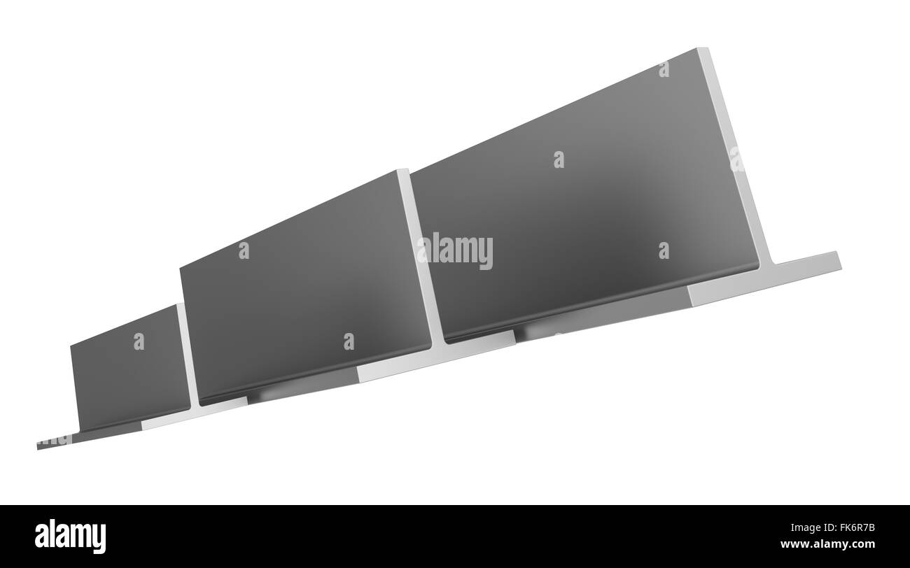 Profili in acciaio inox su uno sfondo bianco. Foto Stock