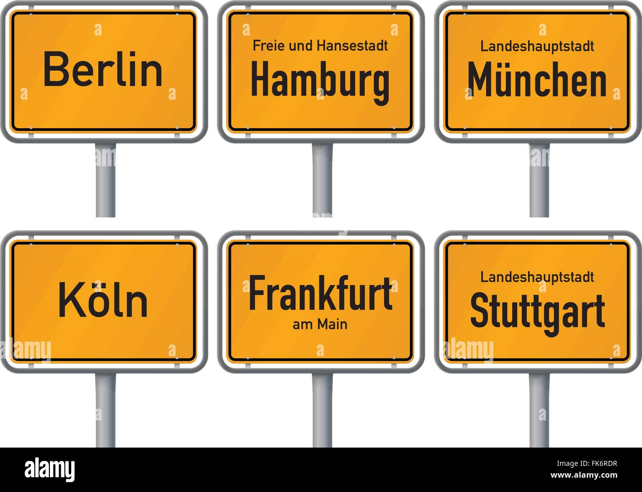 Illustrazione Vettoriale, limiti della città segni di sei grandi città in Germania - Berlino, Amburgo, Monaco, Colonia, Francoforte e Stoccarda Illustrazione Vettoriale