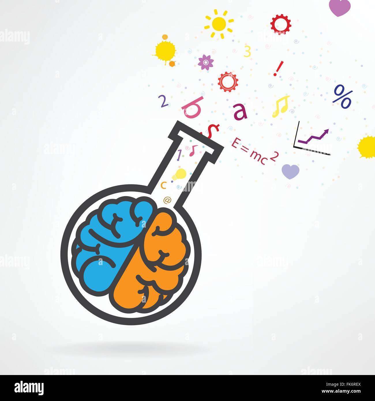 Creative a sinistra e a destra il cervello a segno con il tubo di prova su sfondo grigio ,design per poster coperchio flyer brochure.idea di istruzione Illustrazione Vettoriale