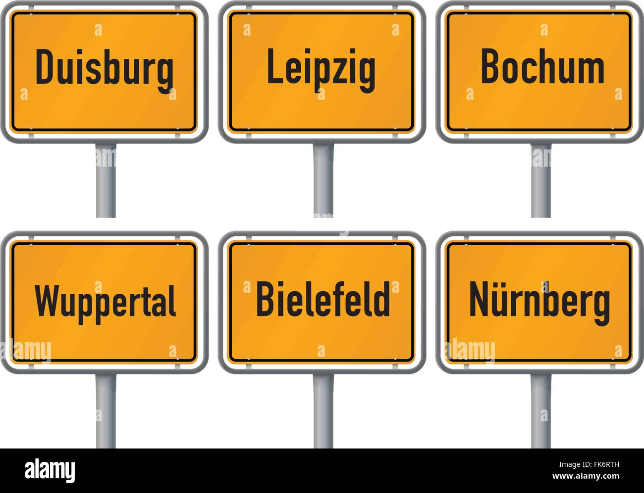 Illustrazione Vettoriale, limiti della città segni di grandi città in Germania - Duisburg, Lipsia, Bochum, Wuppertal, Bielefeld e Norimberga Illustrazione Vettoriale