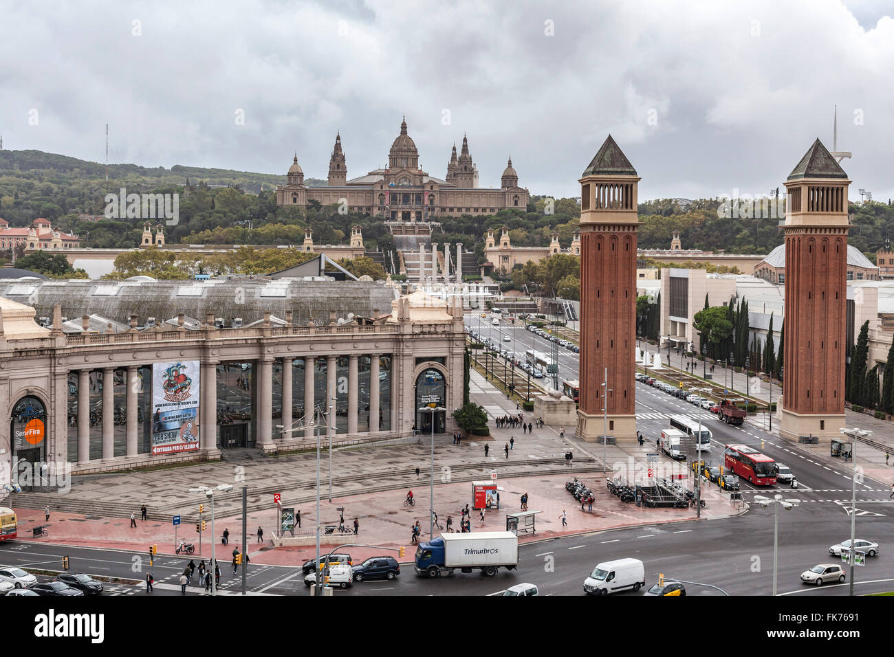 Plaza España e Montjuic vista, Barcellona. Foto Stock