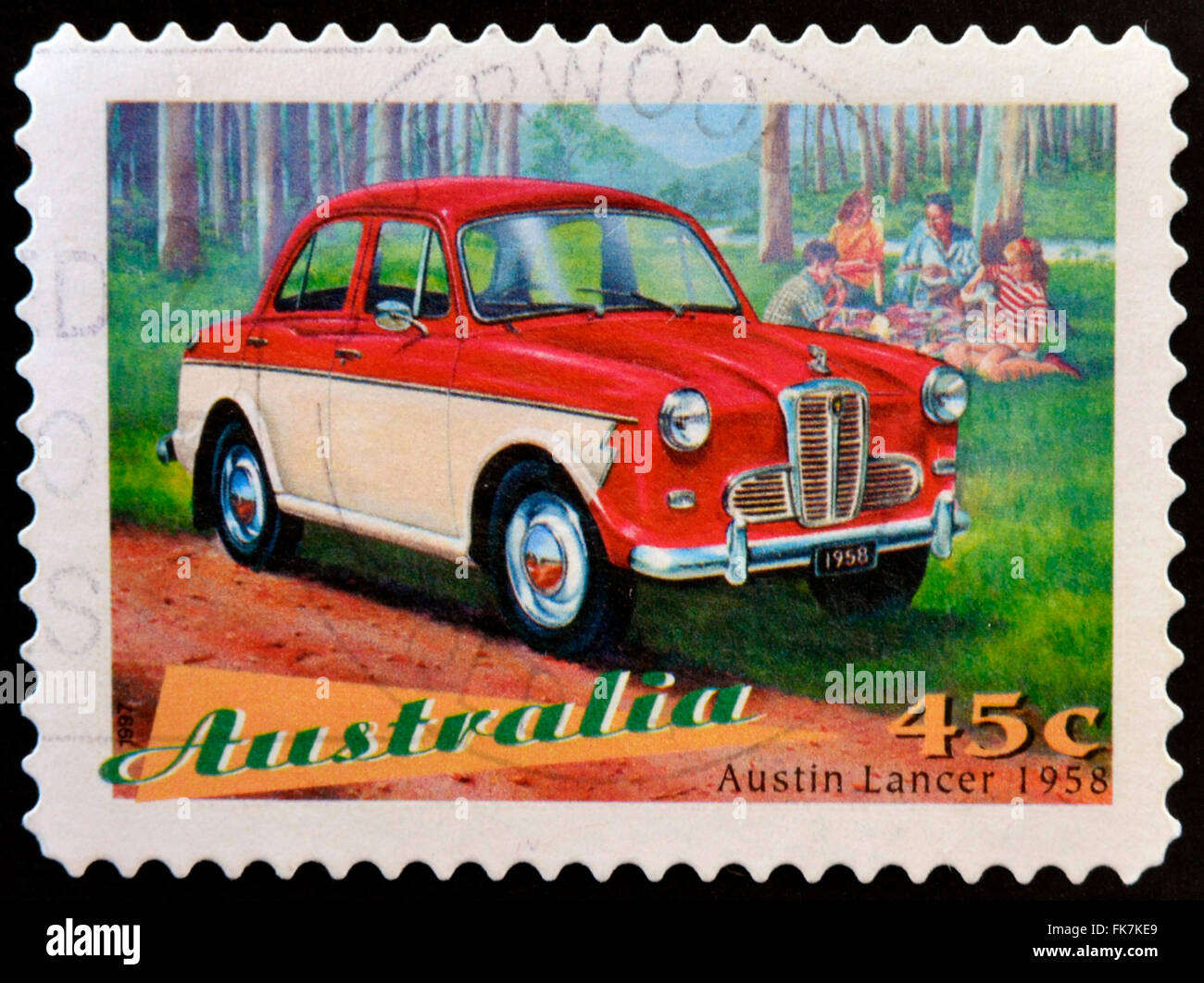 AUSTRALIA - circa 1997: un timbro stampato in Australia mostra Austin Lancer, Classic Car dal 1958, circa 1997 Foto Stock