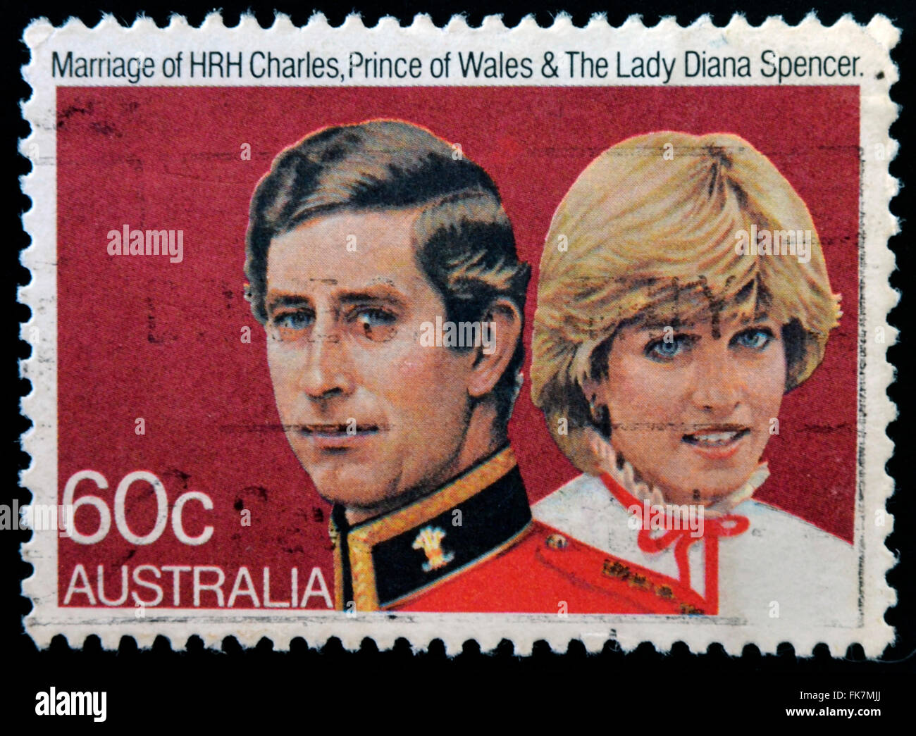 AUSTRALIA - circa 1981: un timbro stampato in Australia mostra il principe Charles e Lady Diana, circa 1981 Foto Stock
