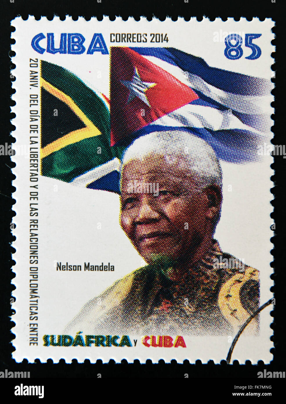CUBA - circa 2014: un timbro stampato in Cuba mostra Nelson Mandela, circa 2014 Foto Stock