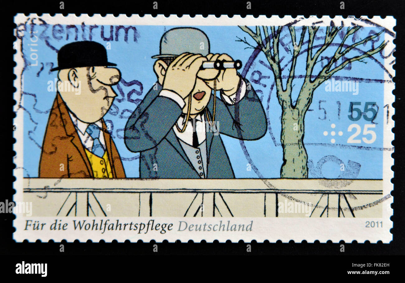 Germania - circa 2011: un timbro stampato in Germania mostra un frammento della commedia Sketch Loriot "Auf der Rennbahn', circa 2011 Foto Stock