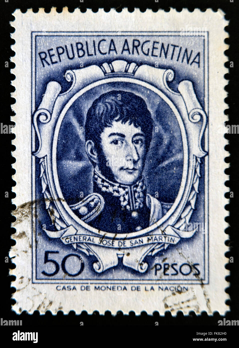 ARGENTINA - CIRCA 1970: un timbro stampato in Argentina mostra generale Jose de San Martin, circa 1970. Foto Stock