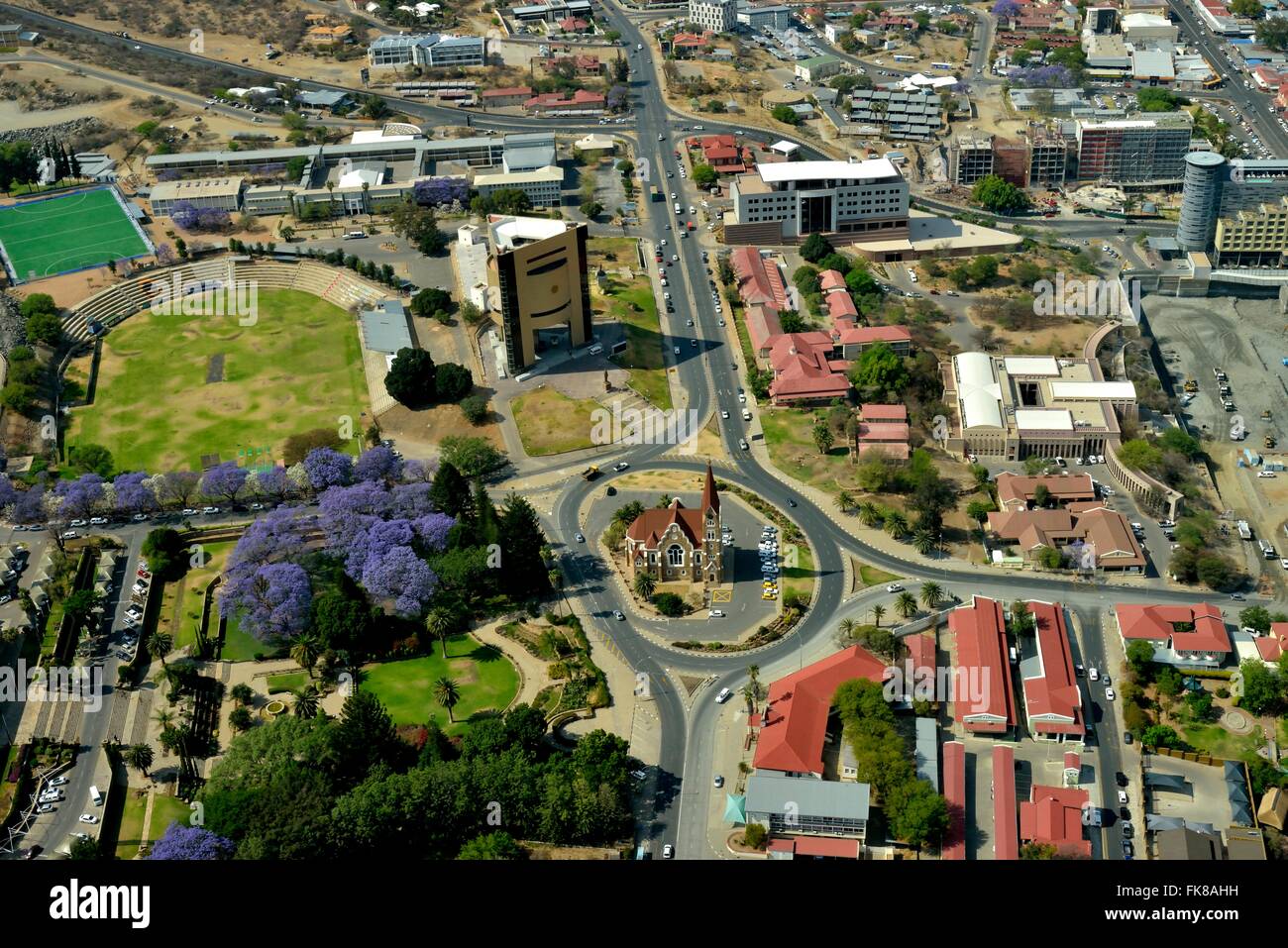 La Chiesa di Cristo e indipendenza Memorial Museum, vista aerea, a Windhoek, Namibia Foto Stock