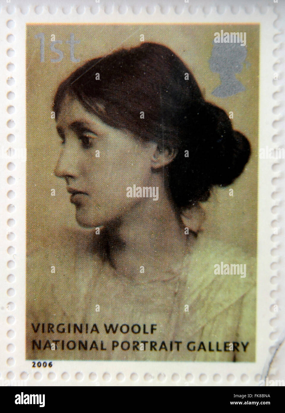Regno Unito - circa 2006: un timbro stampato in Gran Bretagna dedicata alla National Portrait Gallery, la mostra Virginia Woolf Foto Stock