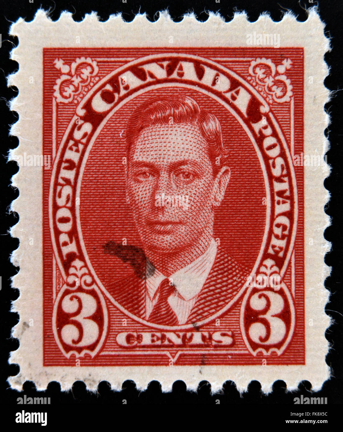 CANADA - circa 1935: un timbro stampato in Canada mostra ritratto del re George VI, circa 1935 Foto Stock