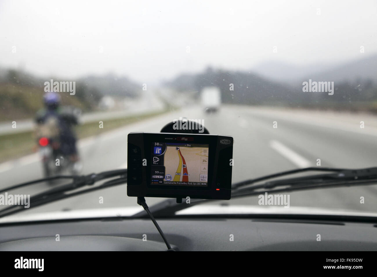 Sistema di Posizionamento Globale - GPS car indicante titolo a Castelo Branco autostrada Foto Stock