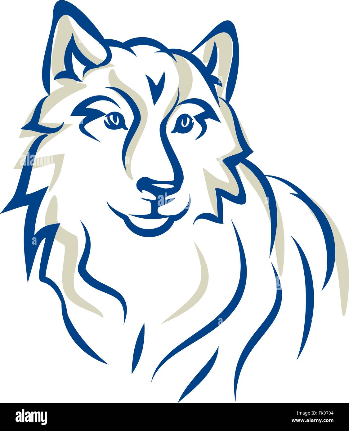 Snow White Wolf, Malamute, Siberian Husky, cane è gentile e simpatico, ritratto sulle spalle o tatuaggio, vettore di immagine Illustrazione Vettoriale