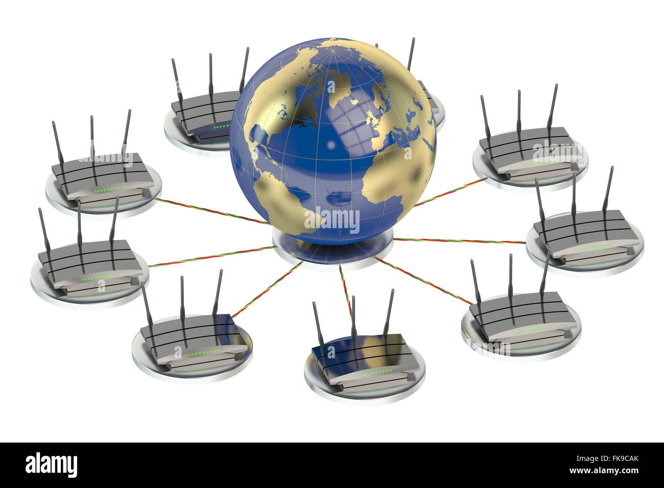 Networking il concetto di elaborazione con globo e router Foto Stock