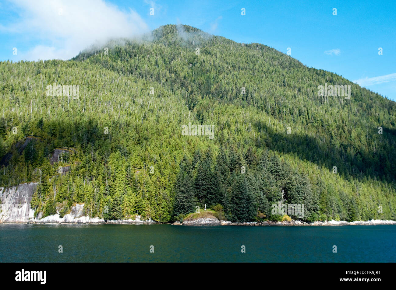 Sir Alexander Mackenzie Parco Provinciale e il monumento al grande orso nella foresta pluviale, Pacific Coast, British Columbia, Canada. Foto Stock