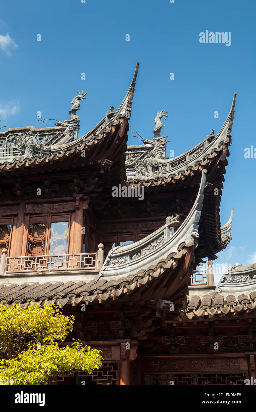 Dettaglio del tetto, il Giardino di Yuyuan, Shanghai, Cina Foto Stock