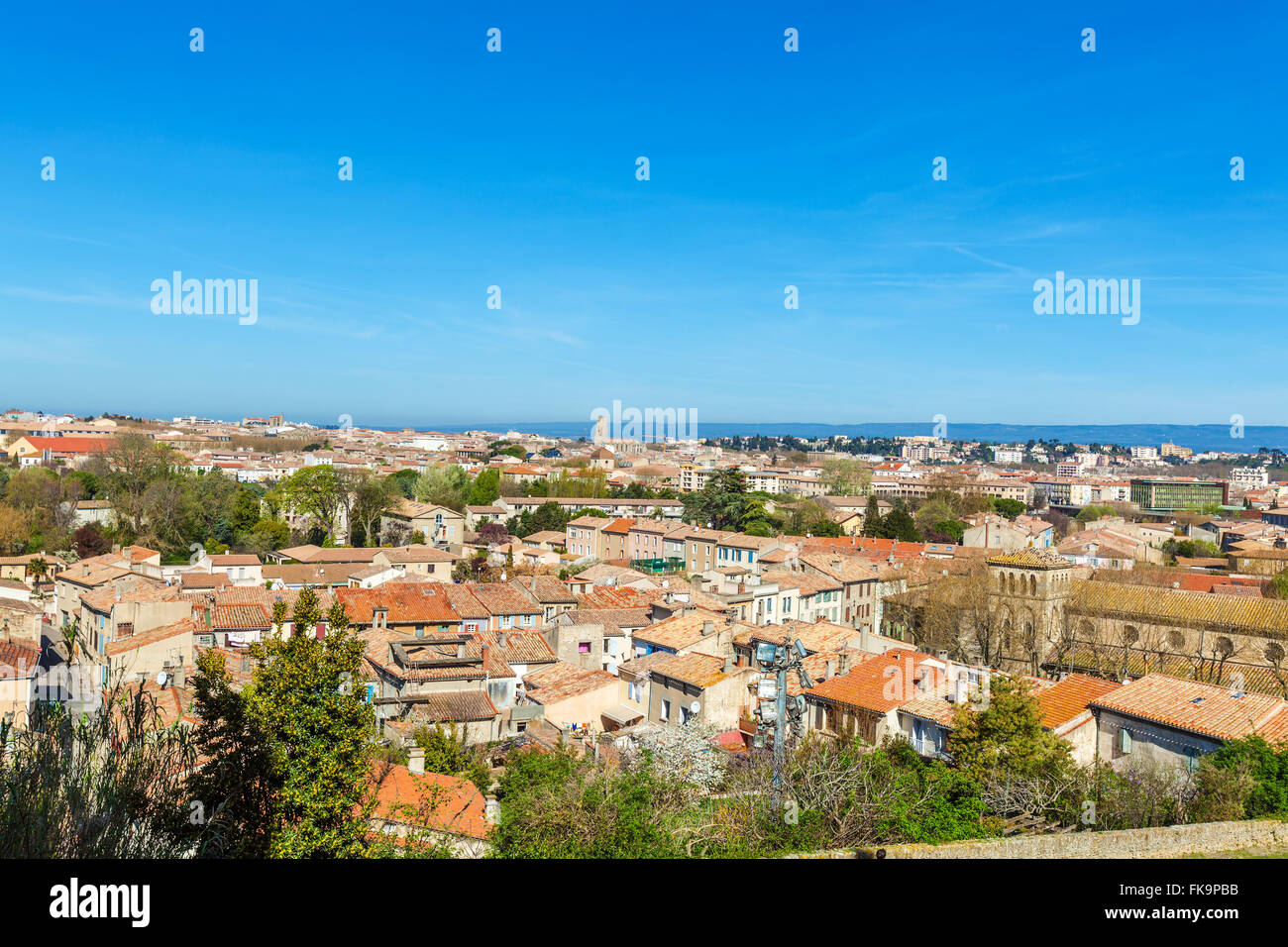 Vista della città bassa, le ville basse, Carcassonne, Francia Foto Stock