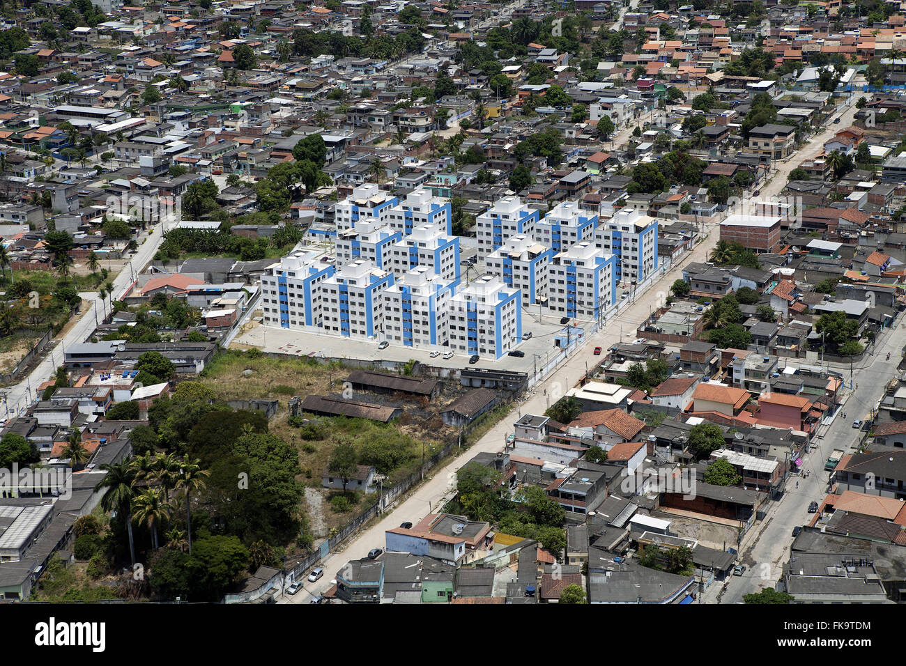 Vista aerea di case specialmente nelle sale di soggiorno e strade sterrate Foto Stock