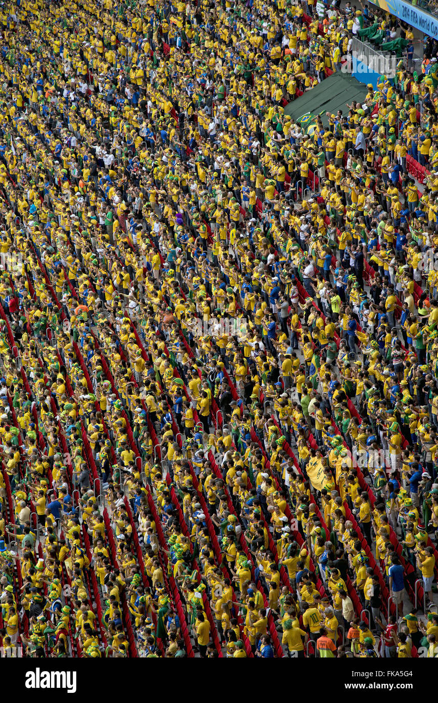 Tifosi brasiliani in Brasilia National Stadium ManÃ' ?Ã Â© Garrincha - Brasile vs Camerun gioco Foto Stock