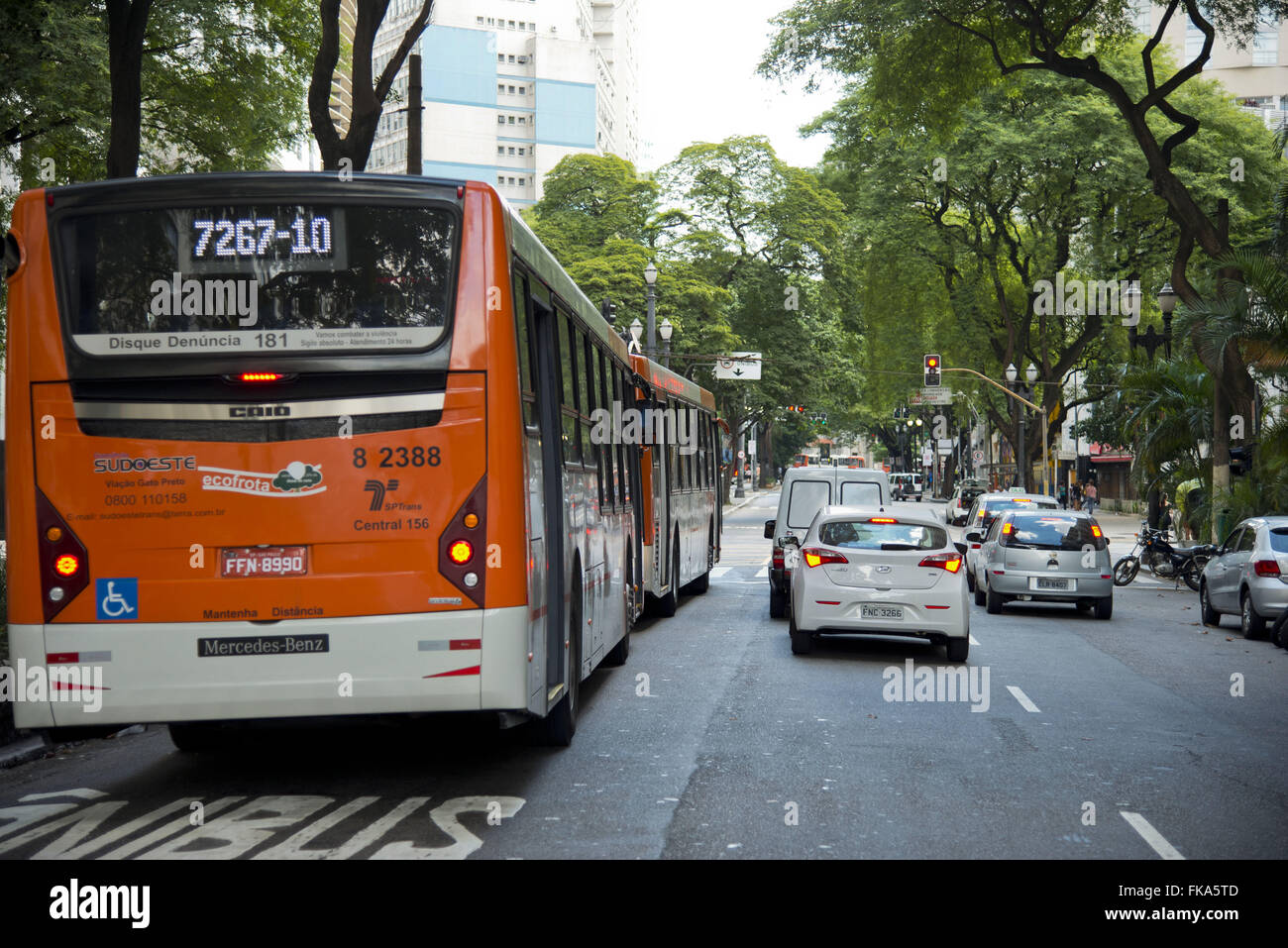 L'esclusiva corsia degli autobus Avenida Ipiranga al momento della Rua Major Sertorio Foto Stock