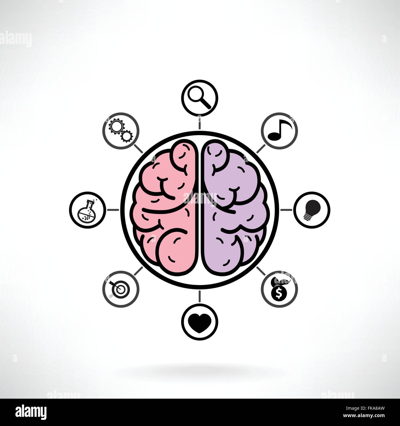 Concetto di funzione cerebrale per l'educazione e la scienza,segno aziendale , illustrazione vettoriale Illustrazione Vettoriale