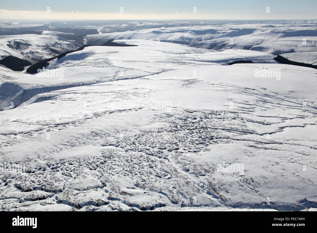 Vista aerea del Pennines coperte di neve Foto Stock