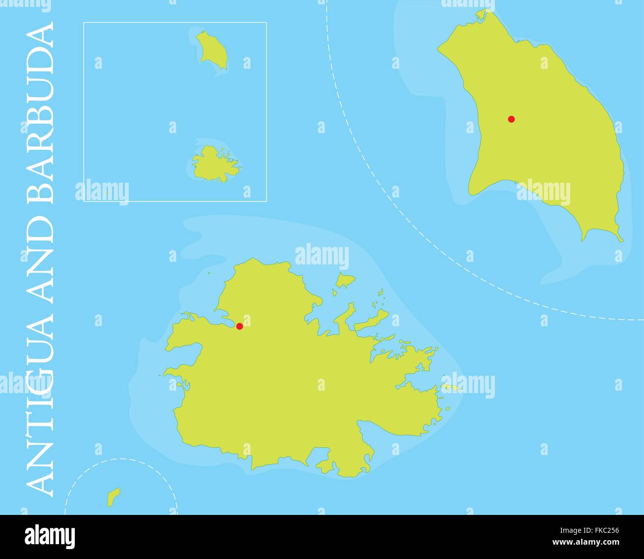 Mappa di Antigua e Barbuda arcipelago nel Mar dei Caraibi. Illustrazione Vettoriale