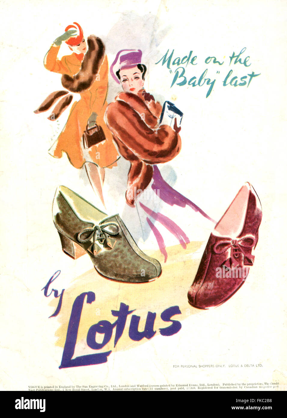 1940S UK Lotus Ltd Magazine annuncio pubblicitario Foto Stock