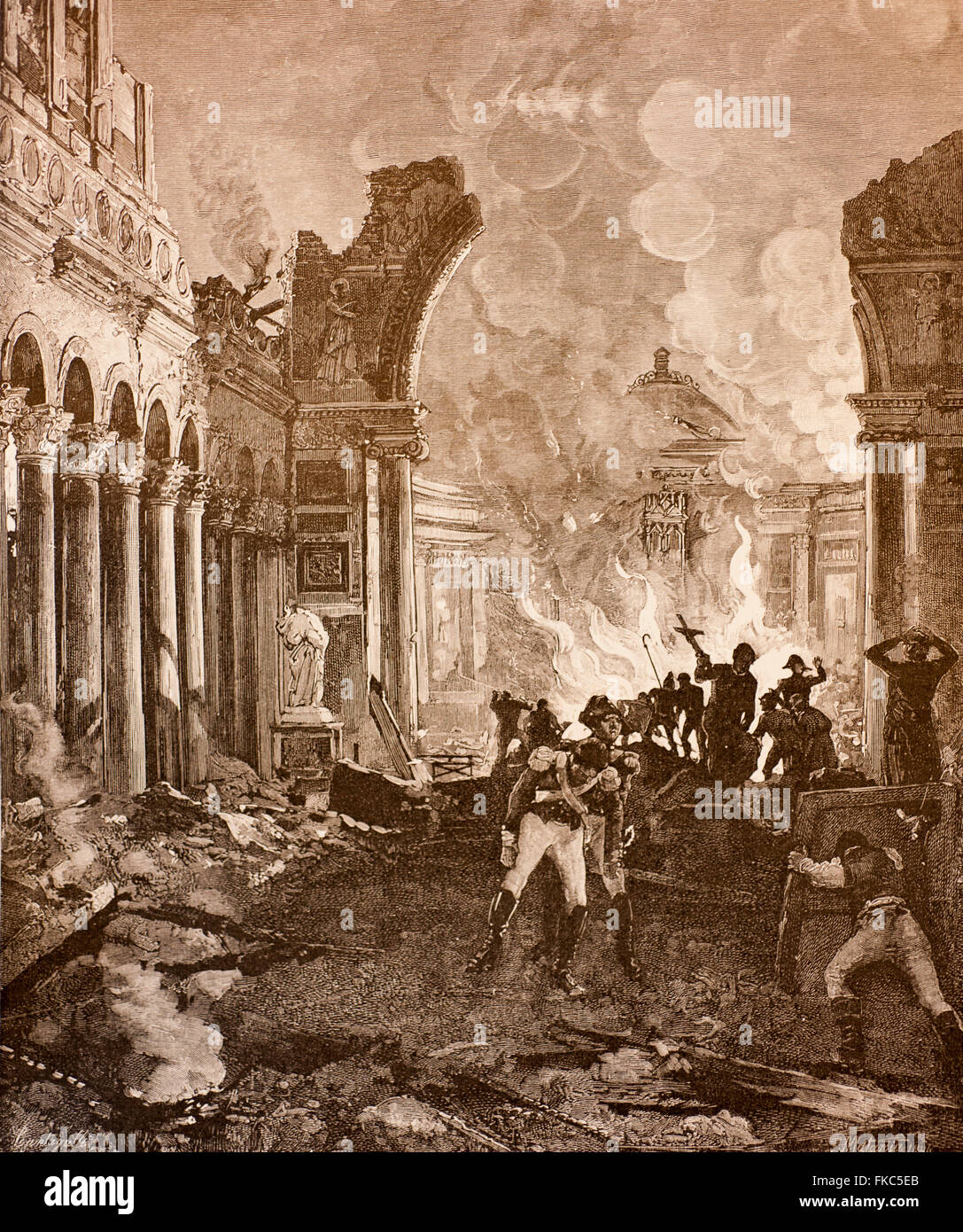 Risorgimento italiano roma 1823 il fuoco di San Paolo fuori le mura Basilica Foto Stock