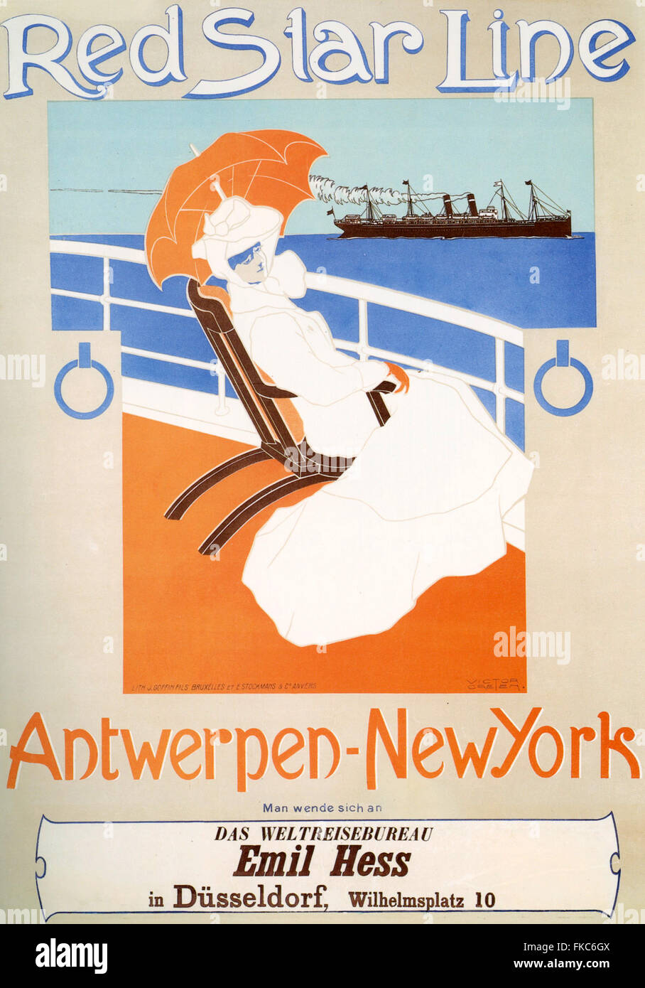 1900S UK Red Star Line Poster Foto Stock