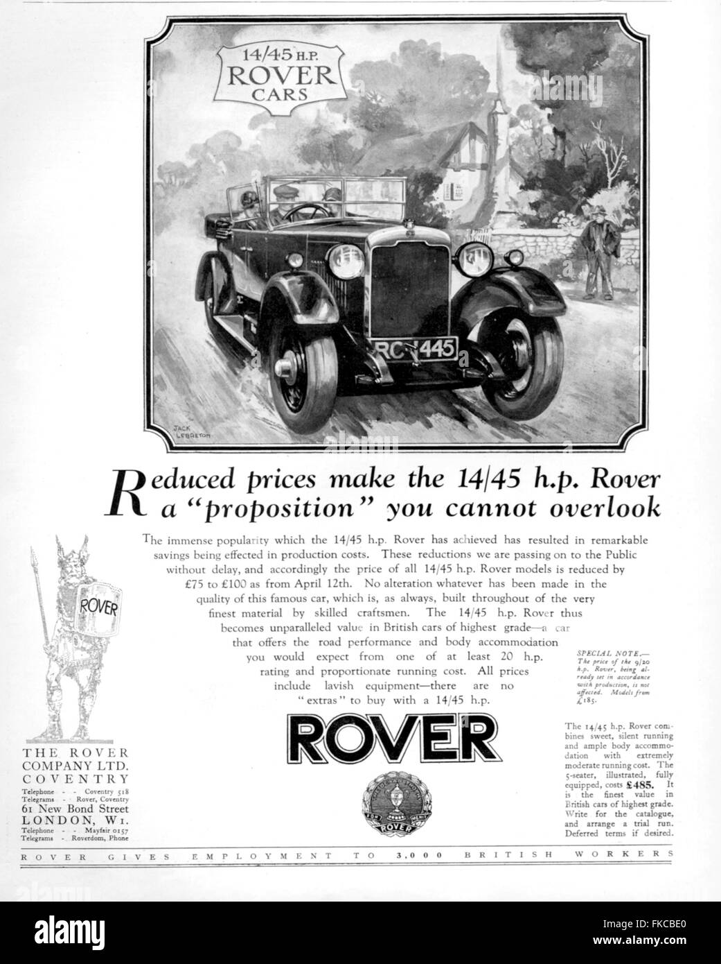 1920S UK Rover Magazine annuncio pubblicitario Foto Stock